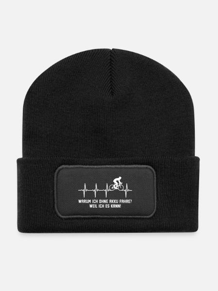 Warum ich ohne Akku fahre Fahrrad Rennrad - Recycelte Patch Beanie - Schwarz