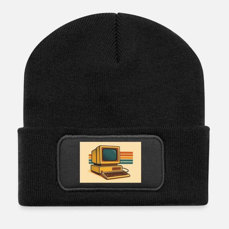 Retro Computer 80er - Recycelte Patch Beanie - Schwarz
