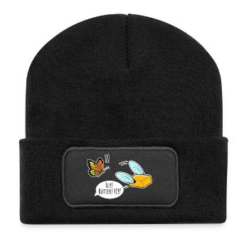 Fliegende Butter Schmetterling kuckt zu, Butterfly - Recycelte Patch Beanie - Schwarz - Vorne