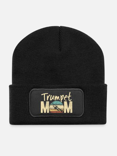 Trompette Maman Rétro Vintage Marching Band Design - Beanie recyclé à patch - noir
