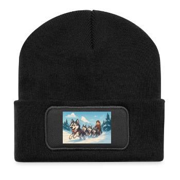 Winter Huskies Sled Mountain Race - Recycled Patch Beanie - black - Front