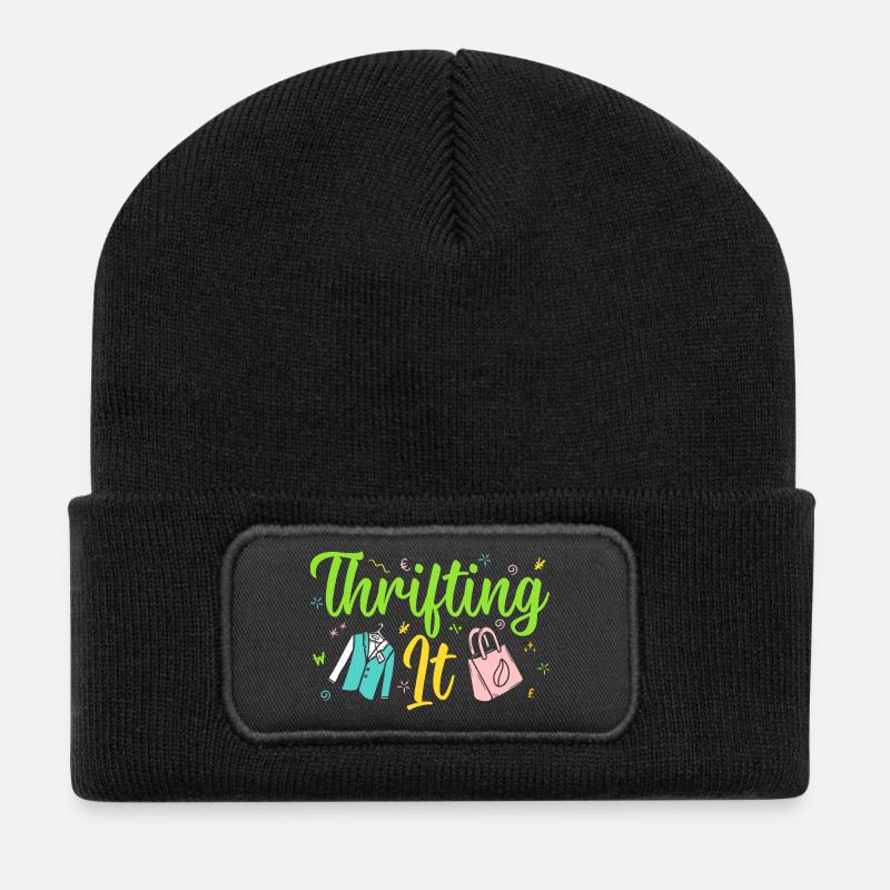 Thrift Shopper Thrifting It Thrift Store - Recycelte Patch Beanie - Schwarz