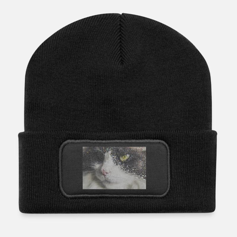 Cat Portrait Mosaic - Recycled Patch Beanie - black