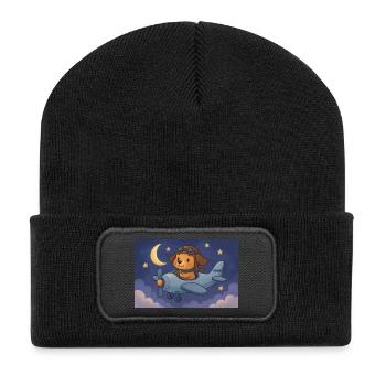 Dog pilot in night flight - Recycled Patch Beanie - black - Front