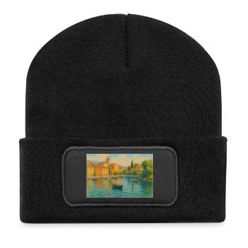 Hafenidyll im Sonnenlicht - Recycelte Patch Beanie - Schwarz - Vorne