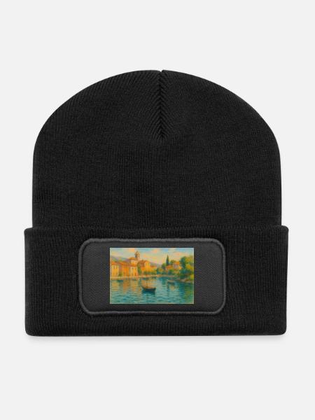Harbour idyll in the sunlight - Recycled Patch Beanie - black