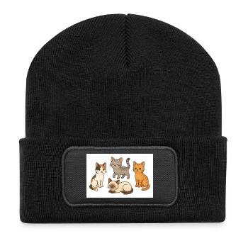 Katzen Vierergruppe Cartoon - Recycelte Patch Beanie - Schwarz - Vorne