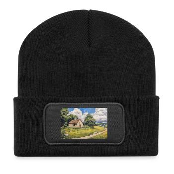 Illustration of a natural landscape - Beanie recyclé à patch - noir - Devant