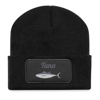 Nautic Design Tuna Silhouette Ocean Print Fishing - Recycled Patch Beanie - black - Front
