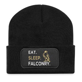 Falknerei Falkner Falknerin Beizjagd Greifvogel - Recycelte Patch Beanie - Schwarz - Vorne