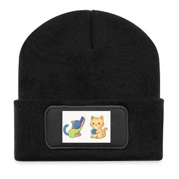 Playful Kitty and Yarn Duo - Recycled Patch Beanie - black - Front