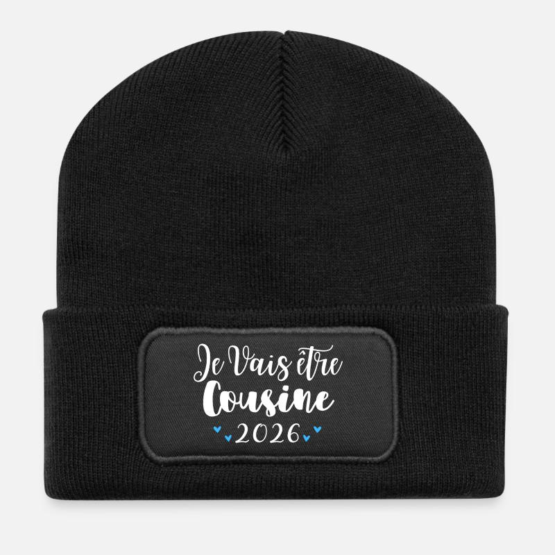 Ich werde Cousine 2026 Schwangerschaftsankündigung - Recycelte Patch Beanie - Schwarz