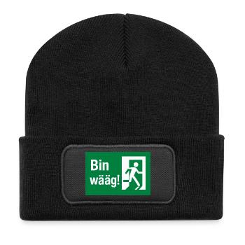 Bin wääg Exit Humor - Recycelte Patch Beanie - Schwarz - Vorne