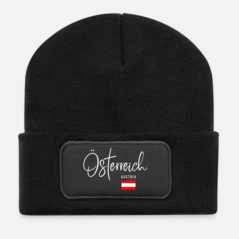 Hergestellt in Österreich, geboren in Österreich - Recycelte Patch Beanie - Schwarz