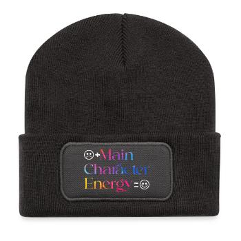Main Character Energy smilie - Recycled Patch Beanie - dark grey - Front