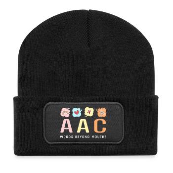 SLP Gebärdensprache AAC Kommunikation - Recycelte Patch Beanie - Schwarz - Vorne
