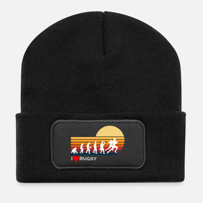 Rugby Retro Evolution Sonnenuntergang - Recycelte Patch Beanie - Schwarz
