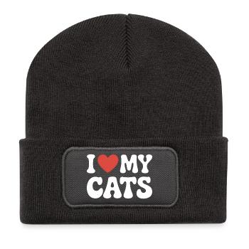 I Love My Cats Ich Liebe Meine Katzen - Recycled Patch Beanie - dark grey - Front