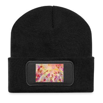 Pastellblüten Farbwirbel Muster - Recycelte Patch Beanie - Schwarz - Vorne