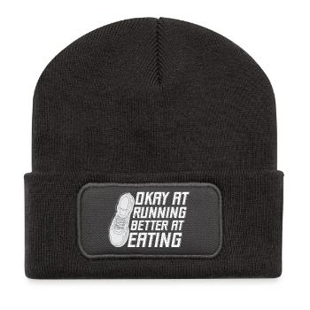 Marathon Runner Okay At Running Gift - Beanie recyclé à patch - charbon - Devant