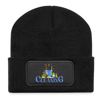 Illustration d’outil de nettoyage coloré - Beanie recyclé à patch - noir - Devant