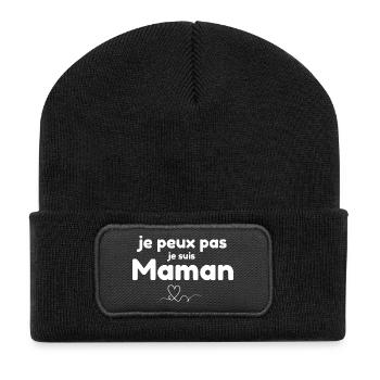 Ich kann nicht. Ich bin Mutter. - Recycelte Patch Beanie - Schwarz - Vorne