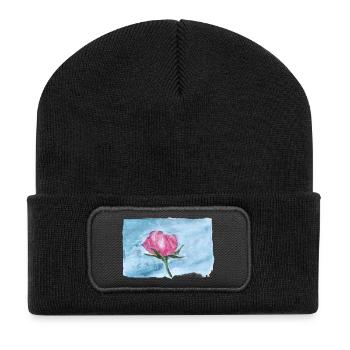 Watercolor Rose on Sky Blue - Recycled Patch Beanie - black - Front
