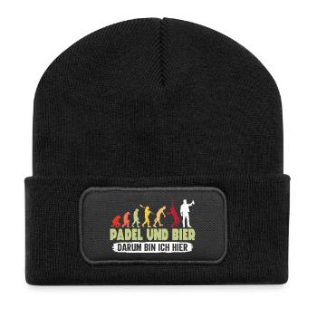 Jeu de padel PADEL ET BIÈRE, C’EST POUR ÇA QUE JE SUIS LÀ - Beanie recyclé à patch - noir - Devant