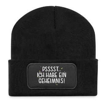 Pssst Ich Habe Ein Geheimnis Große Schwester - Recycelte Patch Beanie - Schwarz - Vorne