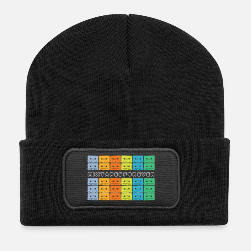 Mixtapes Forever Regenbogen Kassetten - Recycelte Patch Beanie - Schwarz
