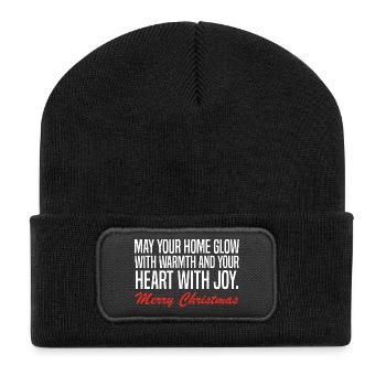 Weihnachtsglanz: Wärme und Freude - Recycelte Patch Beanie - Schwarz - Vorne