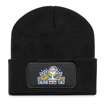 Regenbogen-Weihnachtsmann mit seinen Regenbogenrentieren - Recycelte Patch Beanie - Schwarz - Vorne