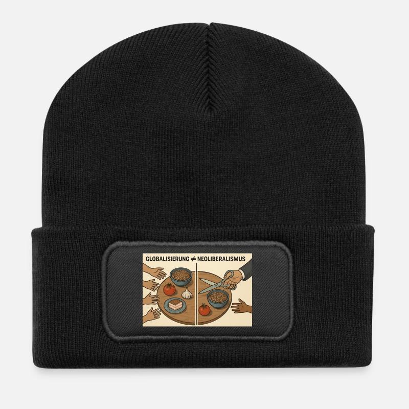 Globalization vs Neoliberalism - Recycled Patch Beanie - black