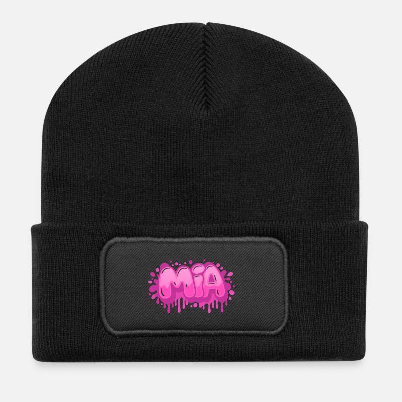 Graffiti MIA Name Geschenk Ideal Druckbar - Recycelte Patch Beanie - Schwarz
