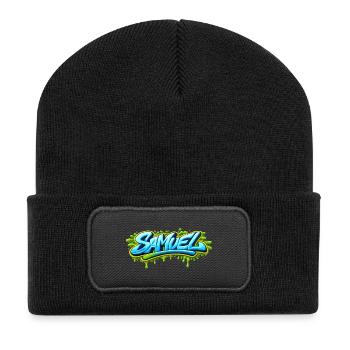 GRAFFITI-NAME SAMUEL FÜR PERFEKTES GESCHENK DRUCKBAR - Recycelte Patch Beanie - Schwarz - Vorne