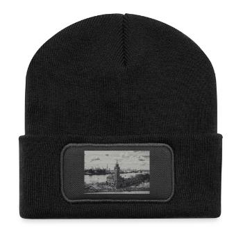 Hamburger Hafen Pegelturm retro - Recycelte Patch Beanie - Schwarz - Vorne