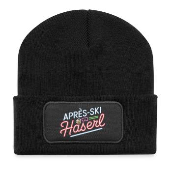 Apres Ski Haserl Hüttengaudi Skifahrerin Skihaserl - Recycelte Patch Beanie - Schwarz - Vorne