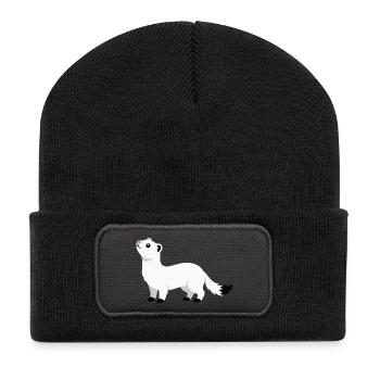 Cute curious ermine minimalist style - Recycled Patch Beanie - black - Front