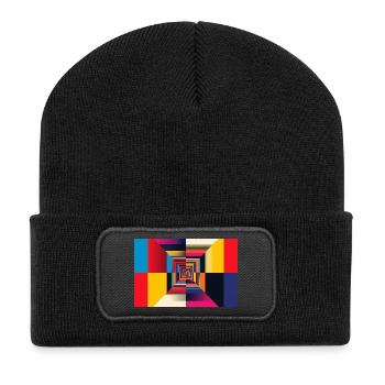 Geometrischer Tunnel-Regenbogen - Recycelte Patch Beanie - Schwarz - Vorne
