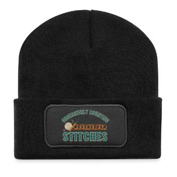 Obsessively Counting Stitches Funny Crochet Lover - Recycled Patch Beanie - black - Front