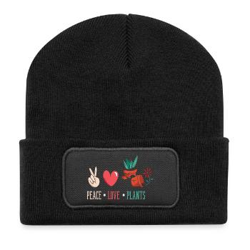 Plant Lover Peace Love Plants Succulent Flower - Recycelte Patch Beanie - Schwarz - Vorne