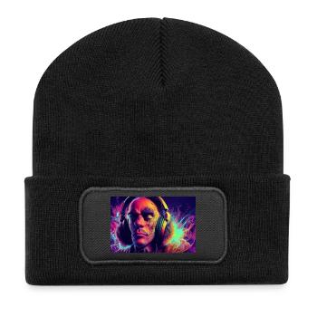 MusicPsychodelic - Recycelte Patch Beanie - Schwarz - Vorne