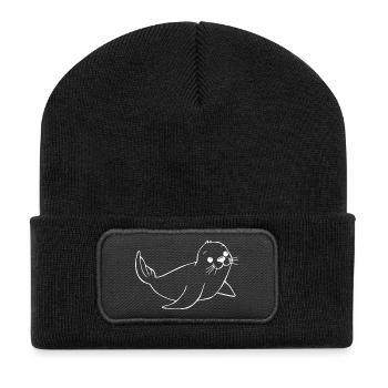Robbe Seehund Robben Seehunde Norddeutschland - Recycelte Patch Beanie - Schwarz - Vorne
