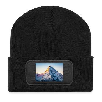 Watzmann im Sonnenaufgang - Recycelte Patch Beanie - Schwarz - Vorne