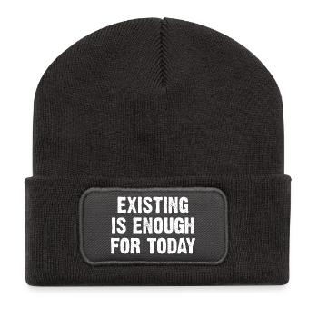 Existing Is Enough For Today - Recycelte Patch Beanie - Dunkelgrau - Vorne
