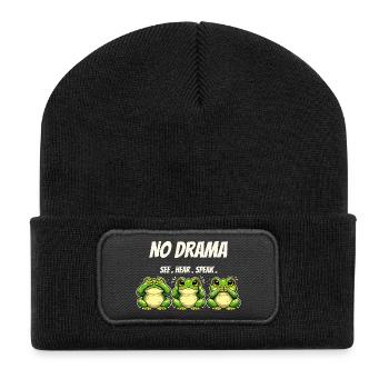 Drama Frösche See Hear Speak Spruch - Recycelte Patch Beanie - Schwarz - Vorne