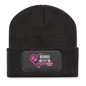 Maman 2027 chargement cœur bébé pieds rose rose fille - Beanie recyclé à patch - charbon - Devant