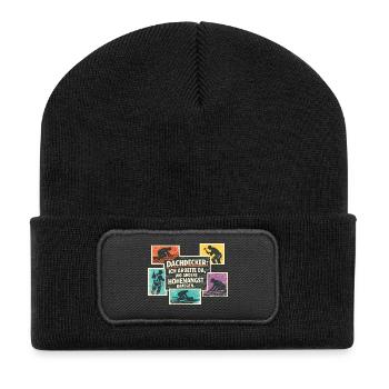 Dachdecker Spruch Retro Collage - Recycelte Patch Beanie - Schwarz - Vorne