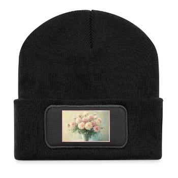 Zartes Pastell-Blumenbouquet - Recycelte Patch Beanie - Schwarz - Vorne