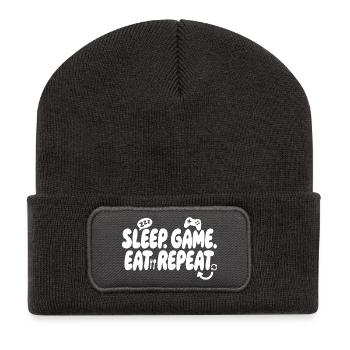 Répétition de la nourriture du jeu de sommeil - Beanie recyclé à patch - charbon - Devant